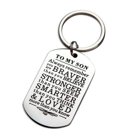 Charming family gift keychain to inspire and remind your son or daughter of their courage. Perfect for any occasion.