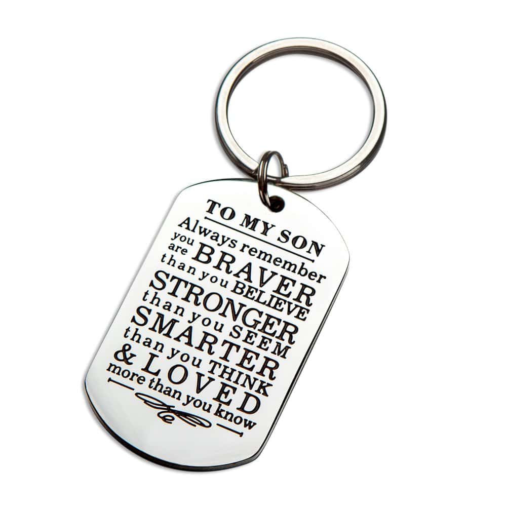 InspirationalÃ‚ KeychainÃ‚ Gifts to MyÃ‚ Son Daughter Always Remember You are Braver Than You Believe Key Ring Charm Family Gifts from Dad Mom Graduation Birthday Christmas