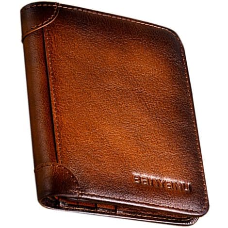 Brown-Yellow Tri-Fold Retro RFID Wallet for Men with 7 Credit Card Holders, 2 Cash Slots – Ideal Gift