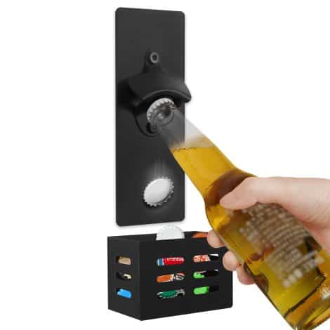 Wall-mounted magnetic bottle opener and cap catcher, ideal gift for Indian men, birthdays, housewarmings, and parties.