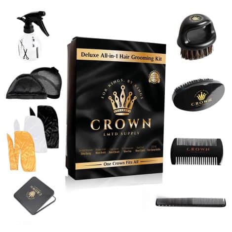 Crown Deluxe Grooming Kit for Men – 7 in 1 Ultimate Waver Kit with Durag, Brush, Comb, and more.