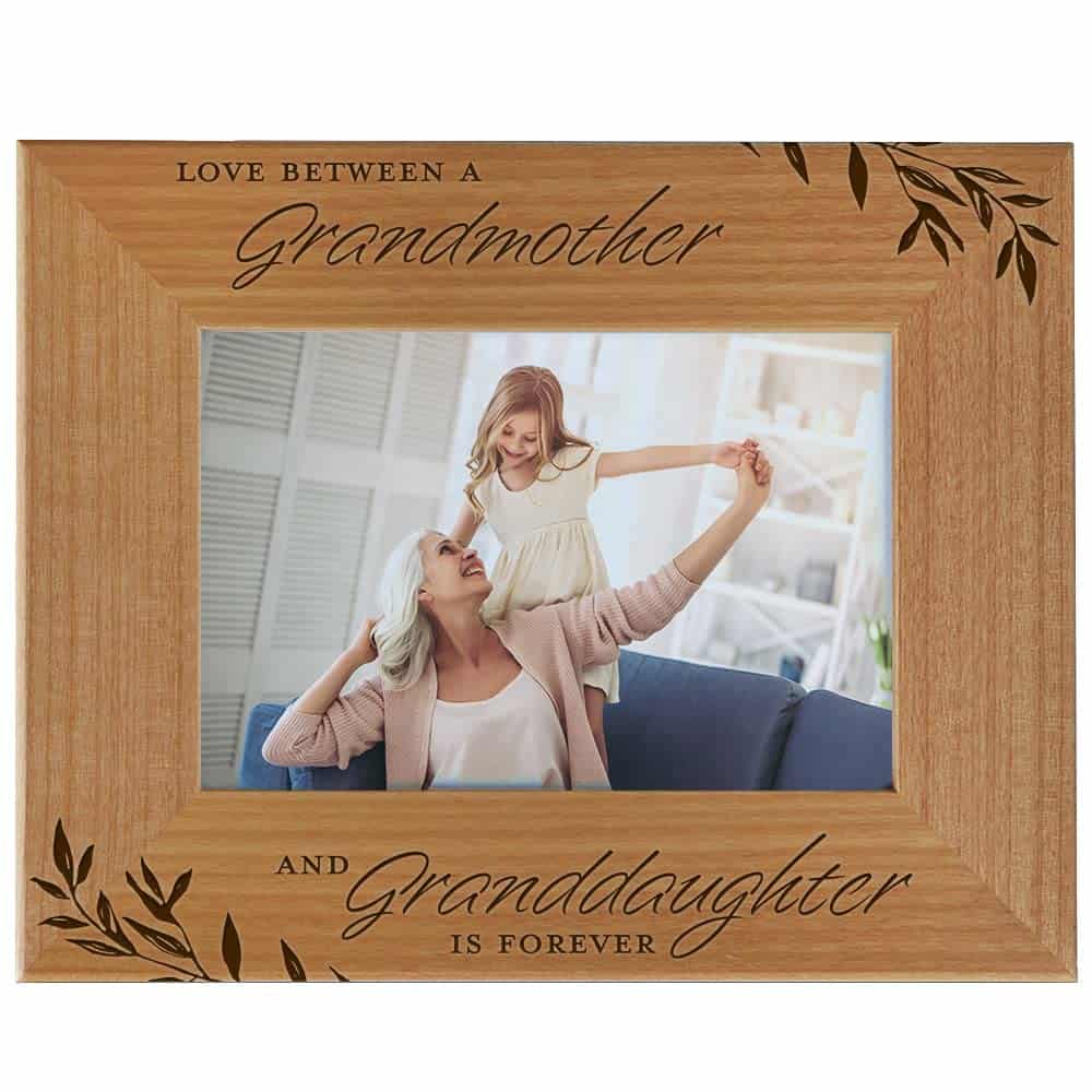 Love Between a Grandmother & Granddaughter is Forever, Engraved Natural Wood Photo Frame Fits 4x6 Horizontal Portrait for Grandma, Grandparent's Day, Best Grandma Ever, Grandmother Gifts