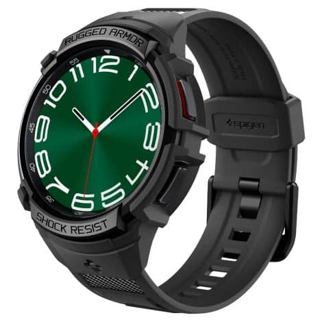 Spigen Rugged Armor Pro Case & Strap made for Samsung Galaxy Watch 6 Classic (47mm) in black color.