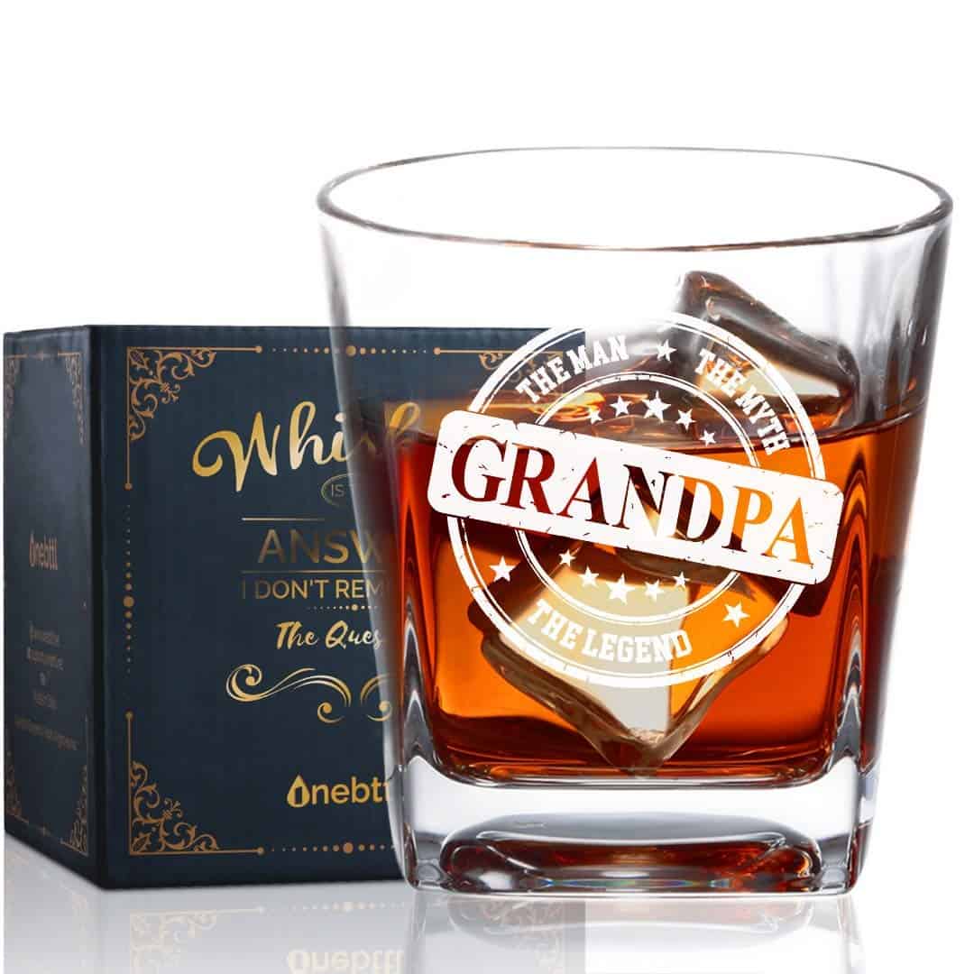 Grandpa Gifts Whiskey Glass, Old Fashioned Glass Best Gifts for Grandfather Papa Opa for Christmas/Birthday Fathers Day Best for Bourbon Scotch Vodka - Man Myth Legend