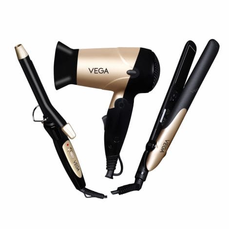 VEGA 3-in-1 Styling Set: Straightener, Curler & Dryer Gift Combo, perfect for Indian consumers.