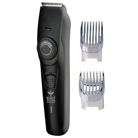 Bombay Shaving Co Trimmer for Men, charges quickly, long runtime, cordless, with warranty and USB cable.