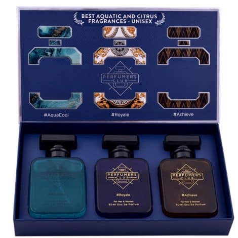 Perfumers Club “Best Fragrance” Gift Set of 3 (AquaCool + Royale + Achieve) Long-lasting (Eau De Parfum).