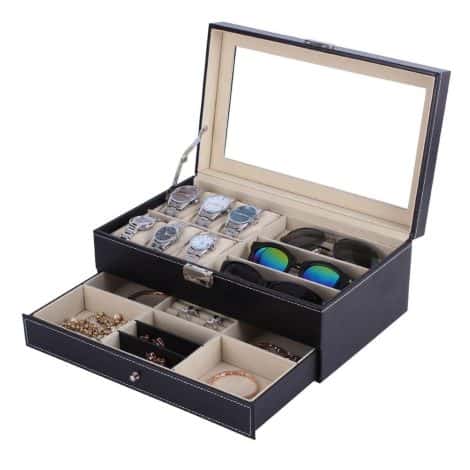 Styleys Wrist Watch Storage Container, Perfect for Organizing Watches, Sunglasses, and Jewelry (W117, Black).