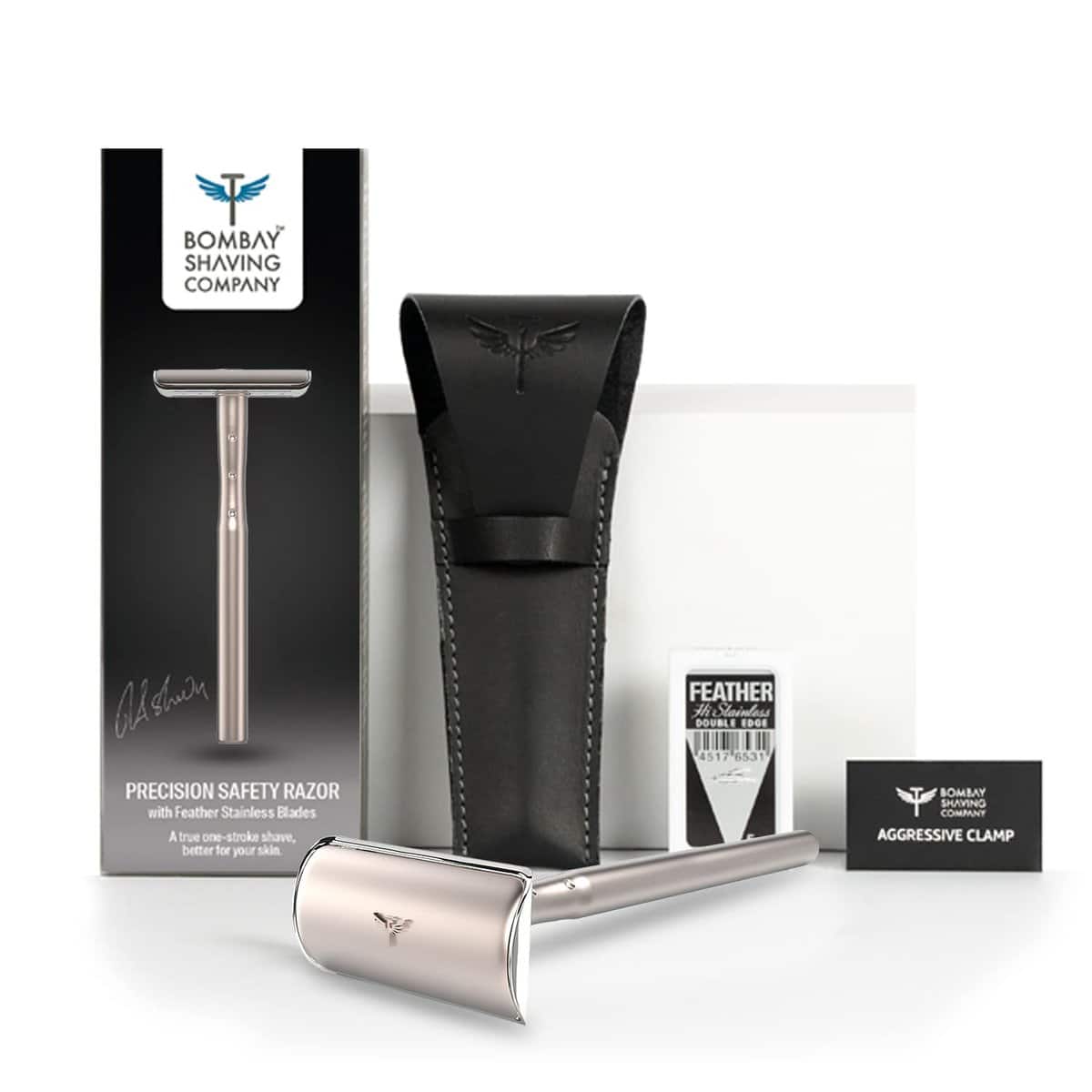 Bombay Shaving Company Metal Precision Safety Razor System with Feather Blades | Men's Gift Set | Gift for men/him