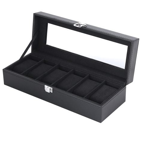 Ohuhu 6 Slot Watch Box: Stylish Storage for Watches, Perfect Gift for Men & Women (Black).