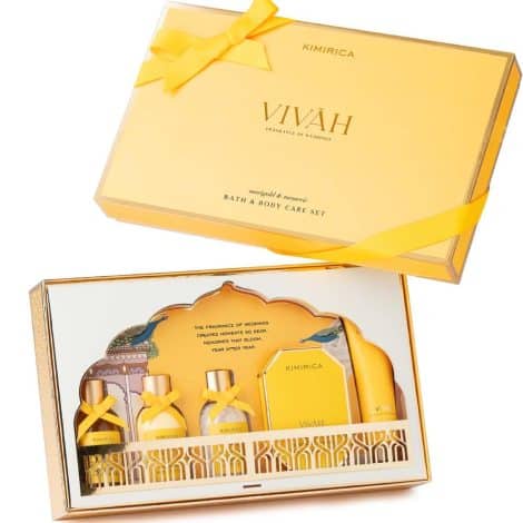 Kimirica Vivah Blissful Wedding Gift Set: Indulgent Bath and Body Luxuries in Marigold & Turmeric. Ideal Wedding Presents!