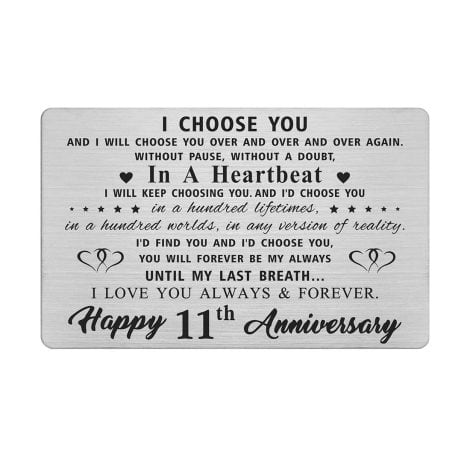 11th Marriage Anniversary Card Gifts for Husband, Engraved Metal Wallet Insert for Men, Happy 11Year