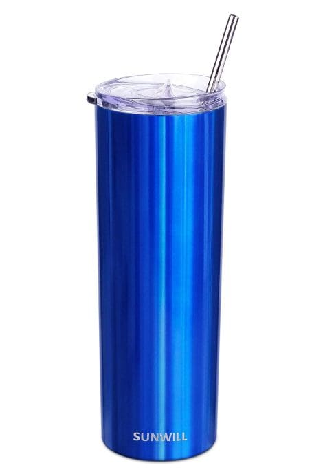 SUNWILL Tumbler, a 20 oz stainless steel insulated mug with straw and lid for on-the-go iced drinks, perfect for gifting.