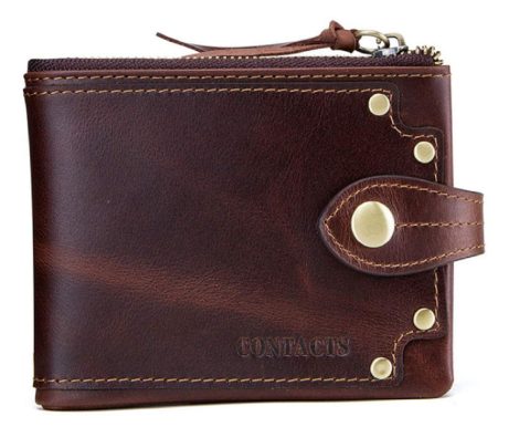 Contacts RFID Blocking Genuine Leather Wallet for Men, with 13 Card Slots, 1 ID Window, and Zip Closure (Hori Brown).