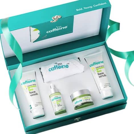 mCaffeine Natural Green Tea Gift Set for Glowing Winter Skin | Gender-Neutral | 4-Piece Face Care Kit