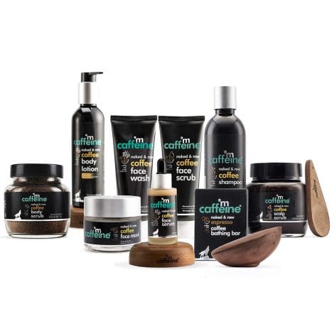 Indian-made mCaffeine Head-to-Toe Coffee Kit provides the ultimate caffeine experience for hair, face, and body.