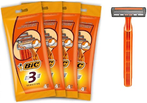 BIC 3 Sensitive Men’s Disposable Razors – 16 Razors in a Value Bundle.