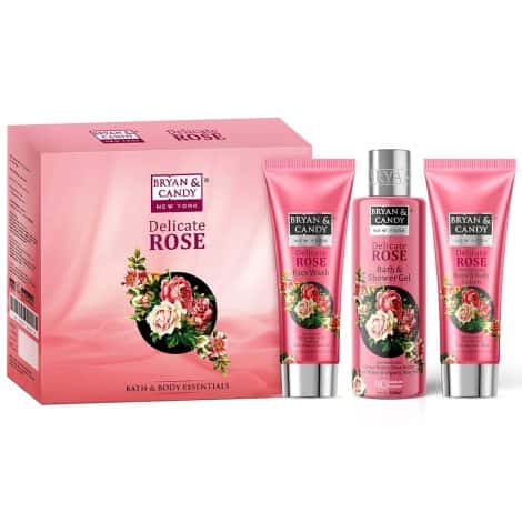 Bryan & Candy Delicate Rose Gift Set for Men and Women with Rose-infused products (3-pack).