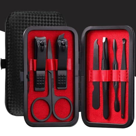 Professional 19 Piece Nail Care Kit with Stainless Steel Tools for Men and Women. Portable and Stylish. (Red_7 pieces)