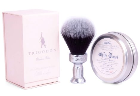 Elegant Men’s Grooming Set: White Dunes Shaving Soap and Calliditas Shaving Brush, Perfect Gift for Him.