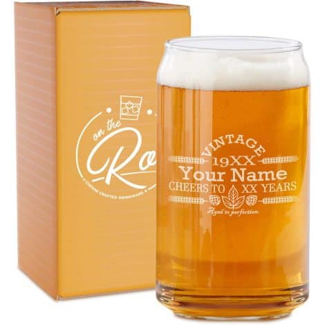 Personalized Vintage Beer Glass, Cheers to Perfection! Ideal birthday gift. Classic barware with etched engraving.