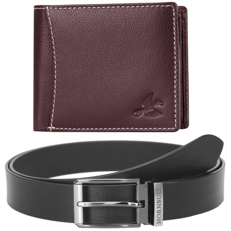 HORNBULL Brown Wallet and Black Belt Combo | Perfect Gift for Men in India.