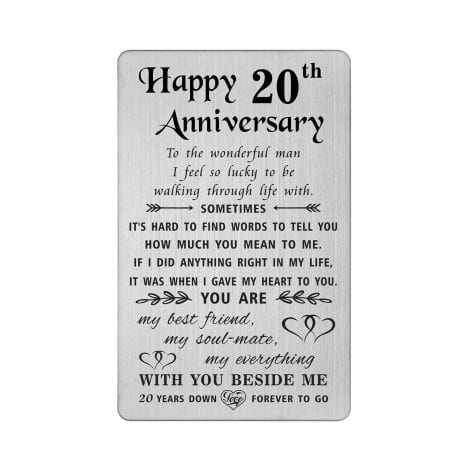 TANWIH Joyful 20th Anniversary Greeting Card & Wallet Insert: Perfect gift for Indian husbands celebrating 20 years.