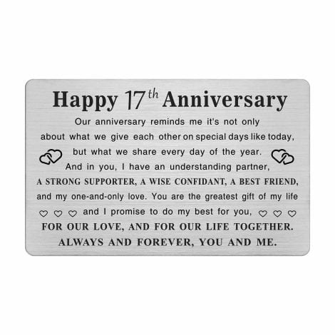 17th Year Anniversary Engraved Wallet Card: Perfect Gift for Your Spouse on Your Special Day!