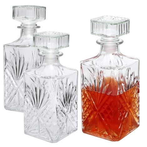 Cadamada 31oz Glass Bottle – Set of 3 Whiskey, Tequila, Brandy, Scotch & Vodka Decanters. Perfect for gifting, bars, parties!