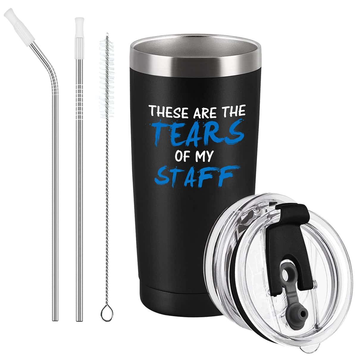 Qtencas Bosses Day Gift, These Are The Tears of my Staff Funny Travel Tumbler with Lid, Boss Insulated Tumbler Gift for Bosses Employees Workers Friends Coworker Men Women Christmas(20oz, Black)