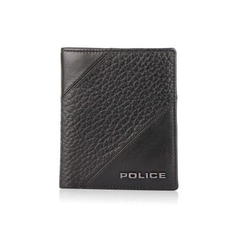 POLICE Jumbo Wallet for Men | Black Leather Purse with Card slots, Currency & Coin compartments.