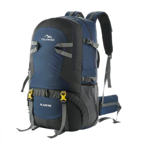 Large Navy Blue TRAWOC Backpack – Ideal for Camping, Hiking, and Trekking, with 55L capacity.