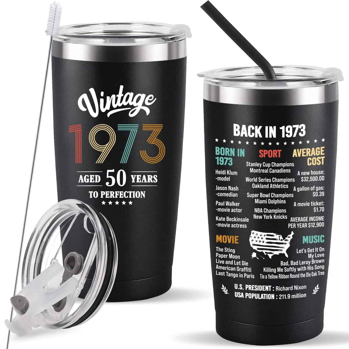 BdayPtion 50th Birthday Gifts for Men Women, 50 Year Old Birthday Gift, Happy 50th Bday Gift for Him or Her Mom Dad Grandma Grandpa -20oz Black Tumbler Cup Fifty Birthday Gift