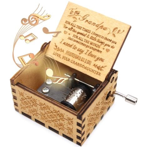 Newest Music Box Gift Set for Grandfather – ukebobo Wooden Music Box with Heartfelt Message.