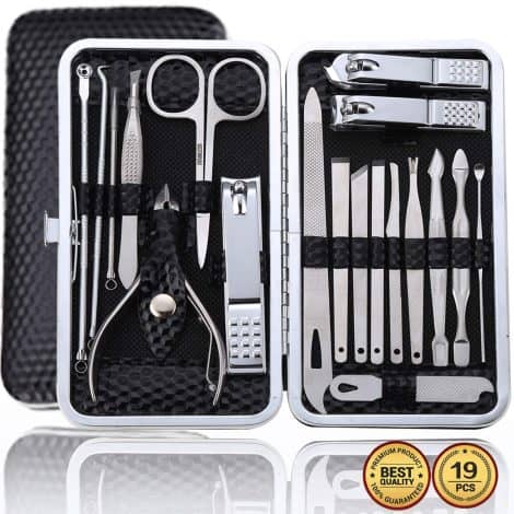 Ultimate Manicure and Pedicure Set: 19-in-1 nail clipper set with sharp stainless steel cutters and various tools, all in a great case – perfect gift for men and women.