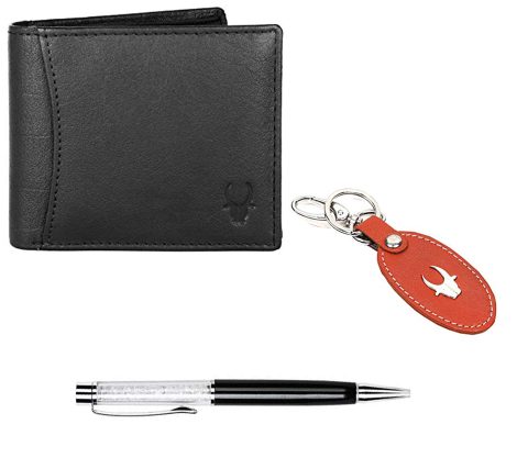 WildHorn Men’s Leather Wallet, Keychain & Pen Combo Gift Set – Perfect for gifting friends, partners, and family.