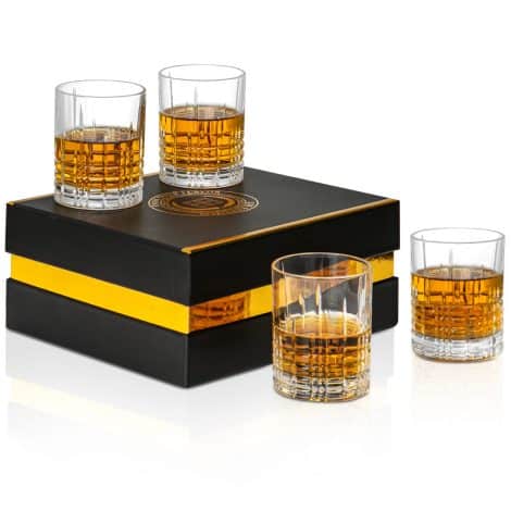 Luxurious 10 Oz Whiskey Glasses with a Premium Box – Perfect for Scotch, Bourbon, Cocktails – Ideal Gift for Men