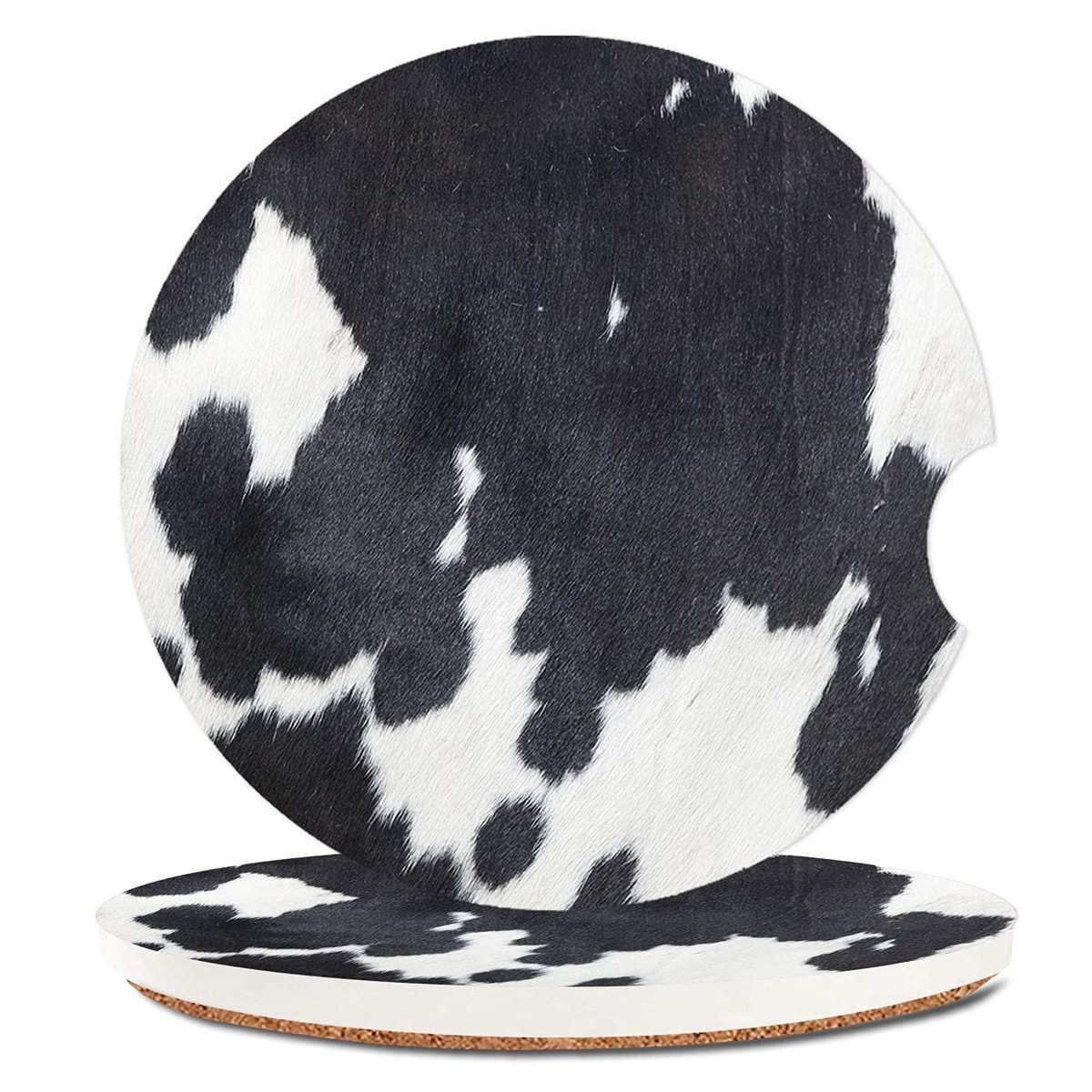 White Black Cow Print Absorbent Cup Holders Car Coasters,Ceramic Stone Drinks Coaster Set for Women Man 2.56"(2 Pack)