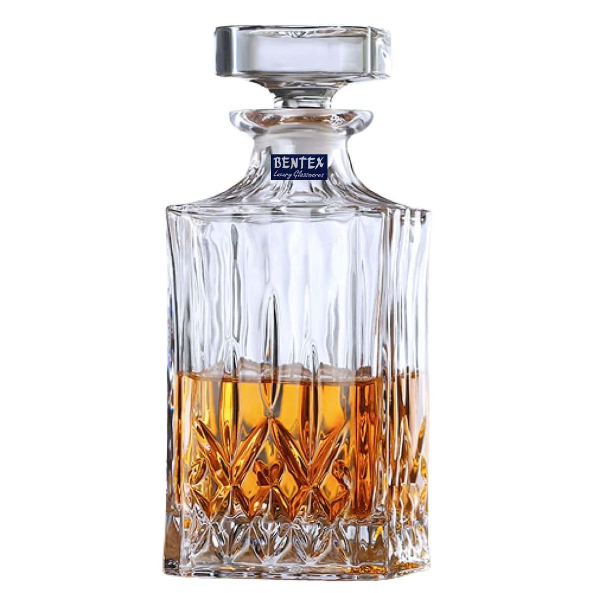 BENTEX LUXURY GLASSWARES Glass Whiskey Decanter, 700 ml - Decanter for Whiskey, Wine, Alcohol, Rum, Scotch, Liquor, Transparent, Set of 1, Square Large Decanter for Gift