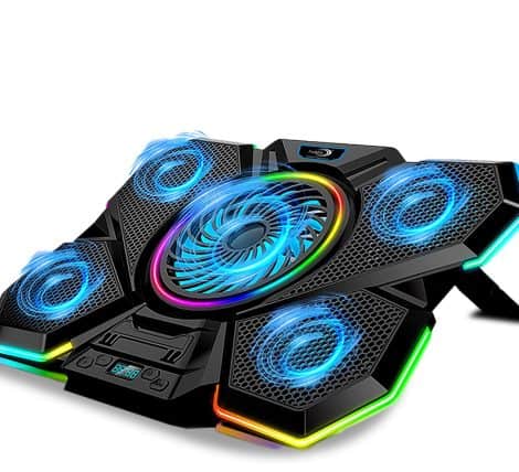 Fugen RGB Laptop Gaming Cooling pad with RGB Lights, LED Screen, 2 USB Ports, for 17″ Laptops.