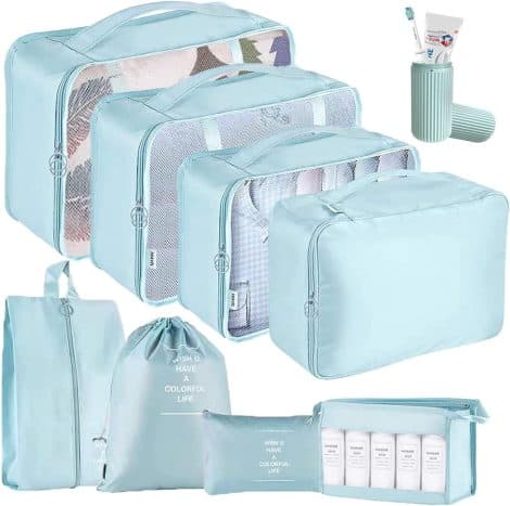 OCEANEVO 9-Piece Packing Cubes: Organize your travel essentials in style with this sky blue set.