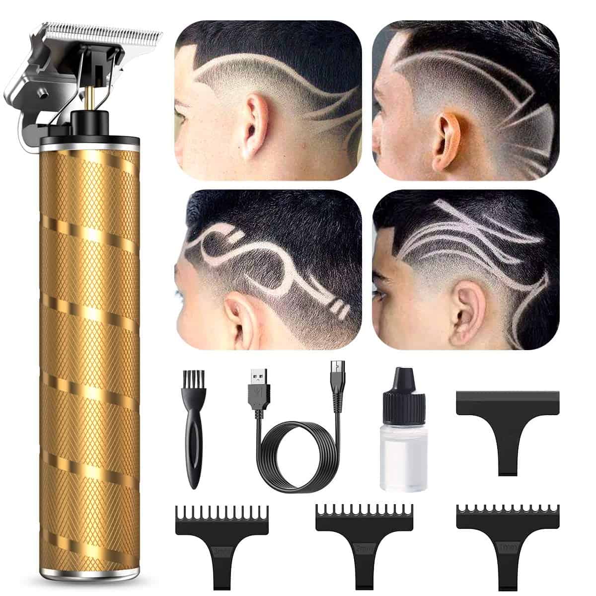 TKTK Hair Trimmer, TKTK Pro Hair s, T-Blade Outliner Hair Trimmer Low Noise s for Men Rechargeable Electric Hair Cutting Set with 3 Combs for Professional Barbershop Use (Golden)