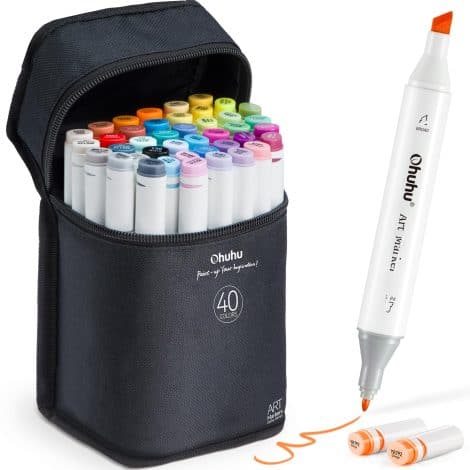 Ohuhu 40 color Art Markers with Dual Tips for Kids and Adults, Including Alcohol Marker Blender. Ideal Gift.