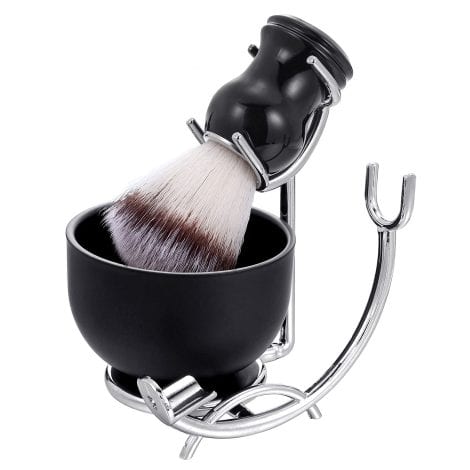 3-in-1 Men’s Shaving Kit: Brush, Stainless Steel Cup, Razor Stand; Ideal Birthday Gift for Men.