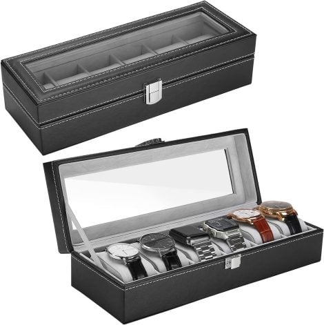 YUGMI SHOP Travel Case for Watches, with 6 Slots, Made of PU Leather, Lockable Display.