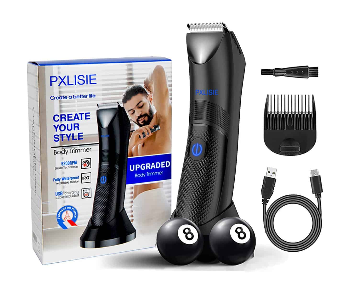 Electric Groin Hair Trimmer, Balls Shaver for Men, Detachable Ceramic Blade Body Groomer & Pubic Hair Razor with LED Light, Waterproof Wet/Dry Male Below The Belt