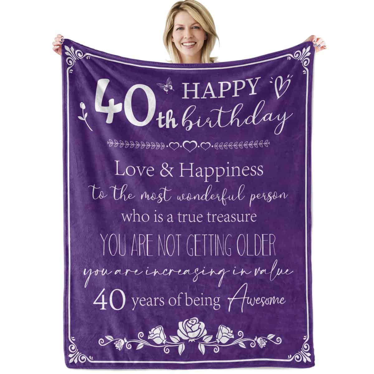 BTZO 40th Birthday Gifts for Women Blanket,Happy 40th Birthday Decorations Throw Blanket for Her 1983 Birthday Gifts for Wife Mom Men Cheers to 40 Years Gifts Purple 50" X 60"