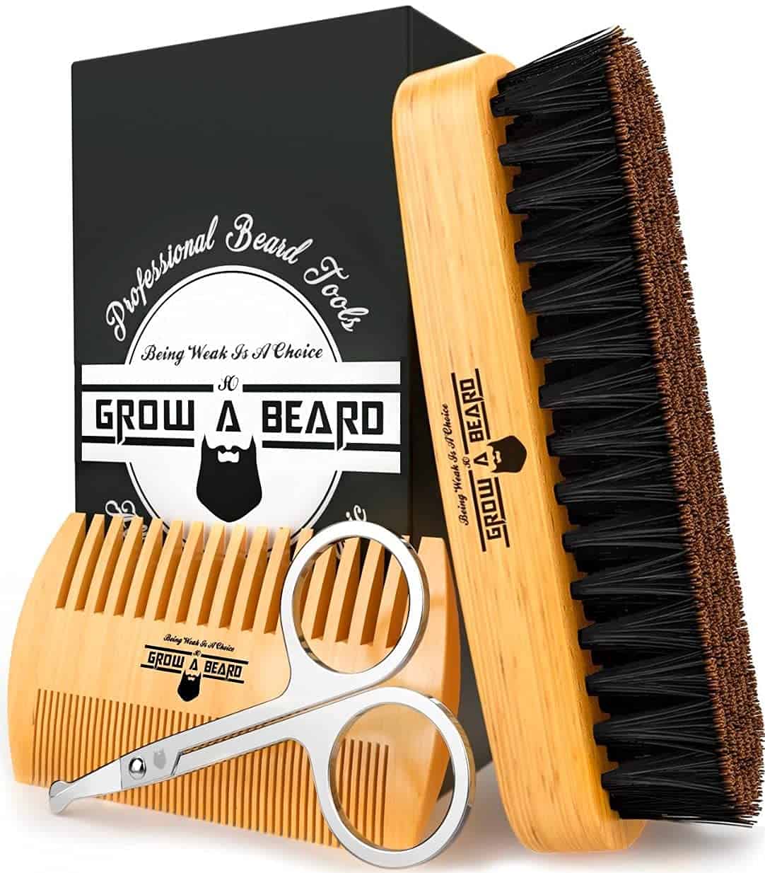 Beard Brush & Comb Set for Men Care - Gift Box & Friendly Bag - Best Bamboo Grooming Kit for Home & Travel - Great for Dry or Wet Beards - Distributes Balm for Growth & Styling - Adds Shine & Softness