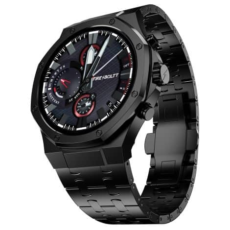 Elegant Fire-Boltt Royale Smart Watch, with AMOLED Display, Bluetooth Calling, and IP67 (Black).