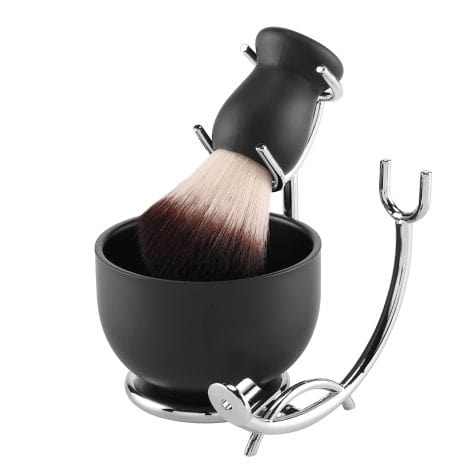 Black Wood Handle Shaving Kit for Men with Brush, Steel Bowl, and Stand – Perfect Gift for Men